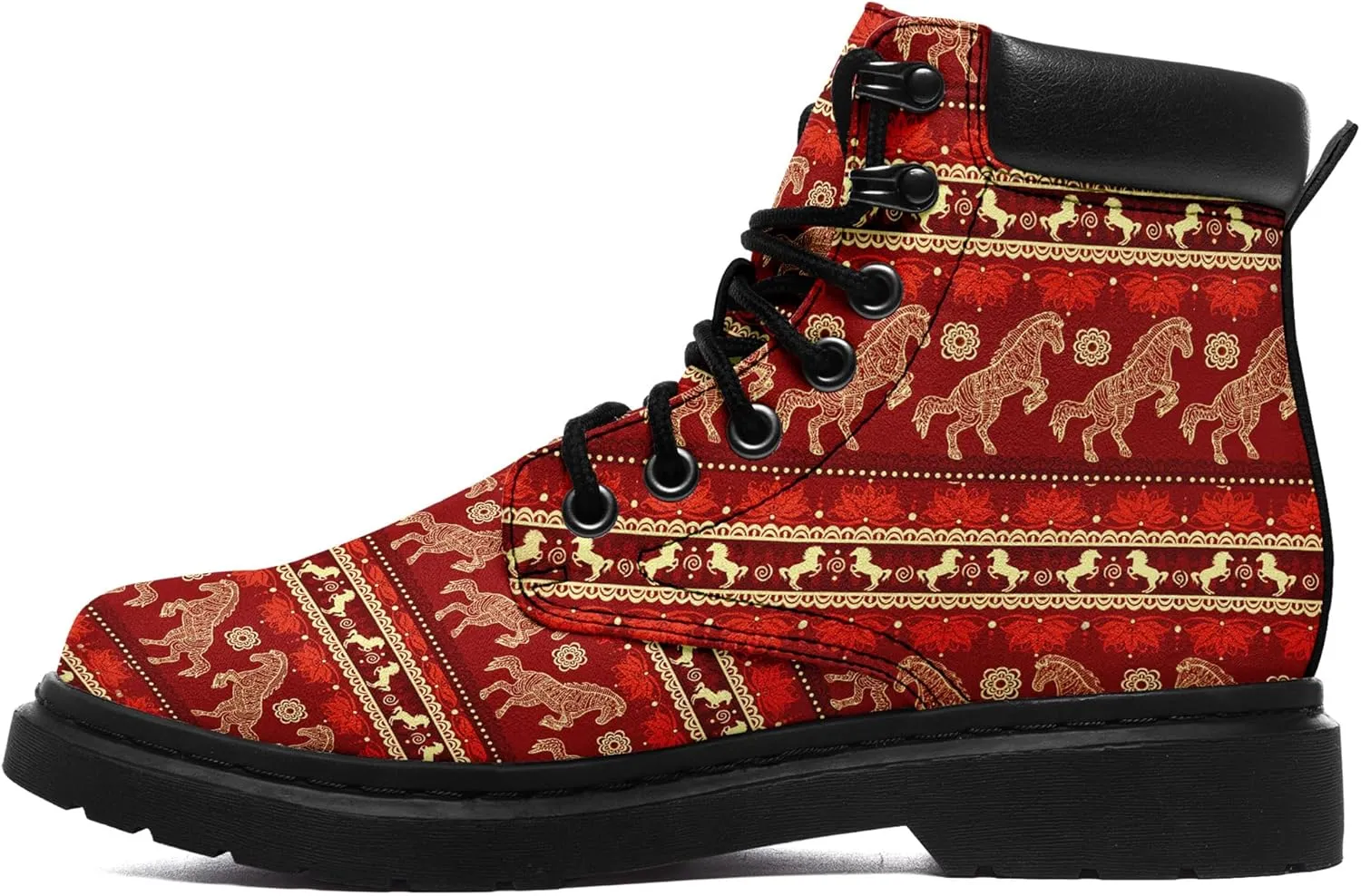 Mandala Combat Boots for Men and Women with Floral, Sun and Moon Designs – Durable Boho Ankle Boots for Hiking,Casual Wear