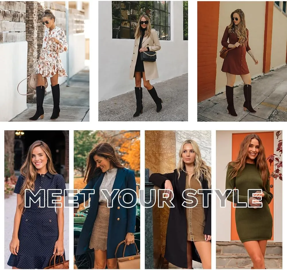 MeiLuSi Womens Knee High Boots Pointed Toe Suede Boots Chunky Heel Faux Slouchy Shoes Tall Fall 2025 Side Zipper