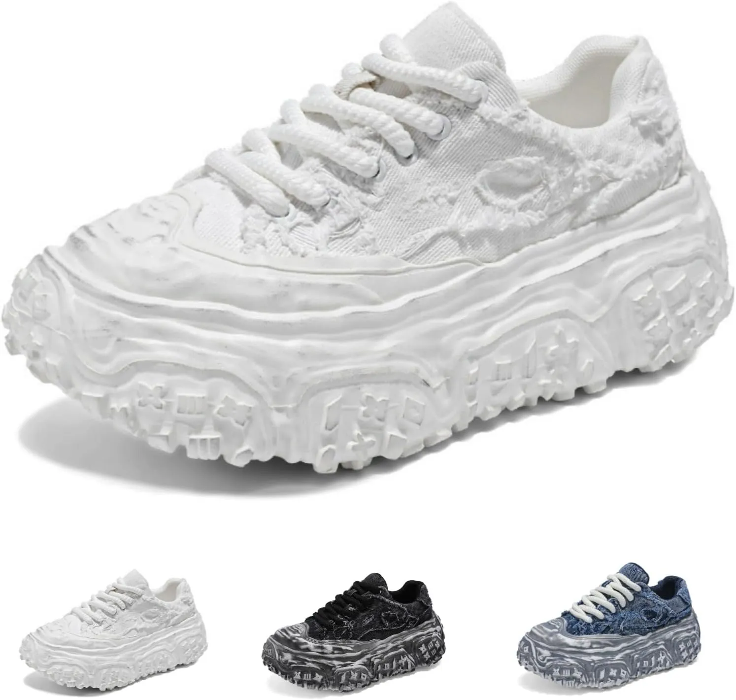 Men's 3.15" Inch Chunky Platform Fashion Sneakers Denim Canvas Shoes Dad Style Comfortable Streetwear Walking Shoes