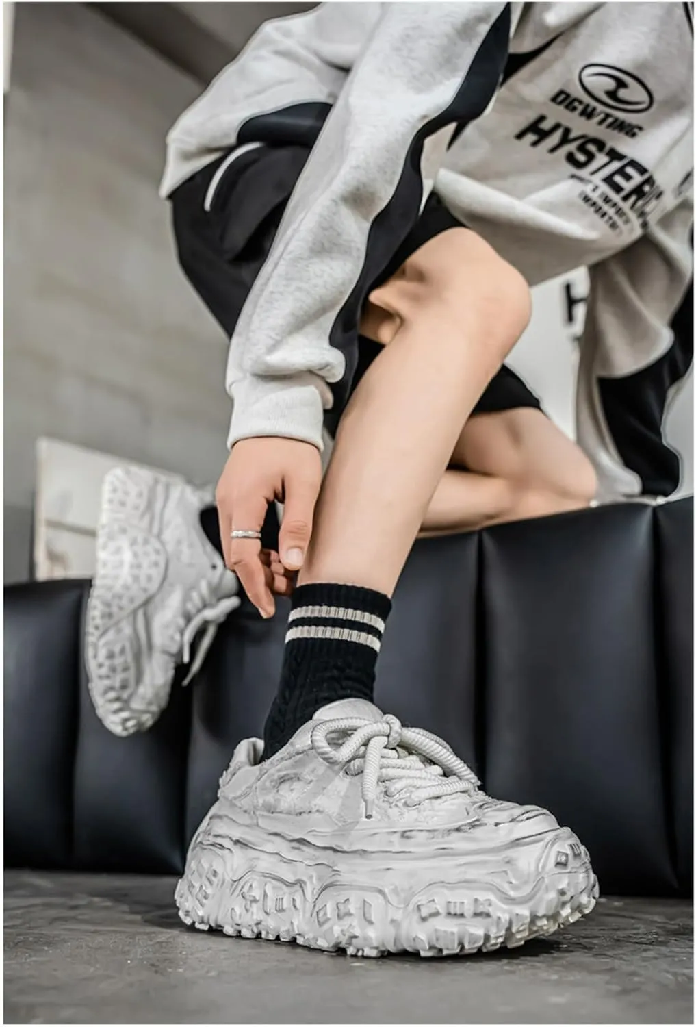 Men's 3.15" Inch Chunky Platform Fashion Sneakers Denim Canvas Shoes Dad Style Comfortable Streetwear Walking Shoes