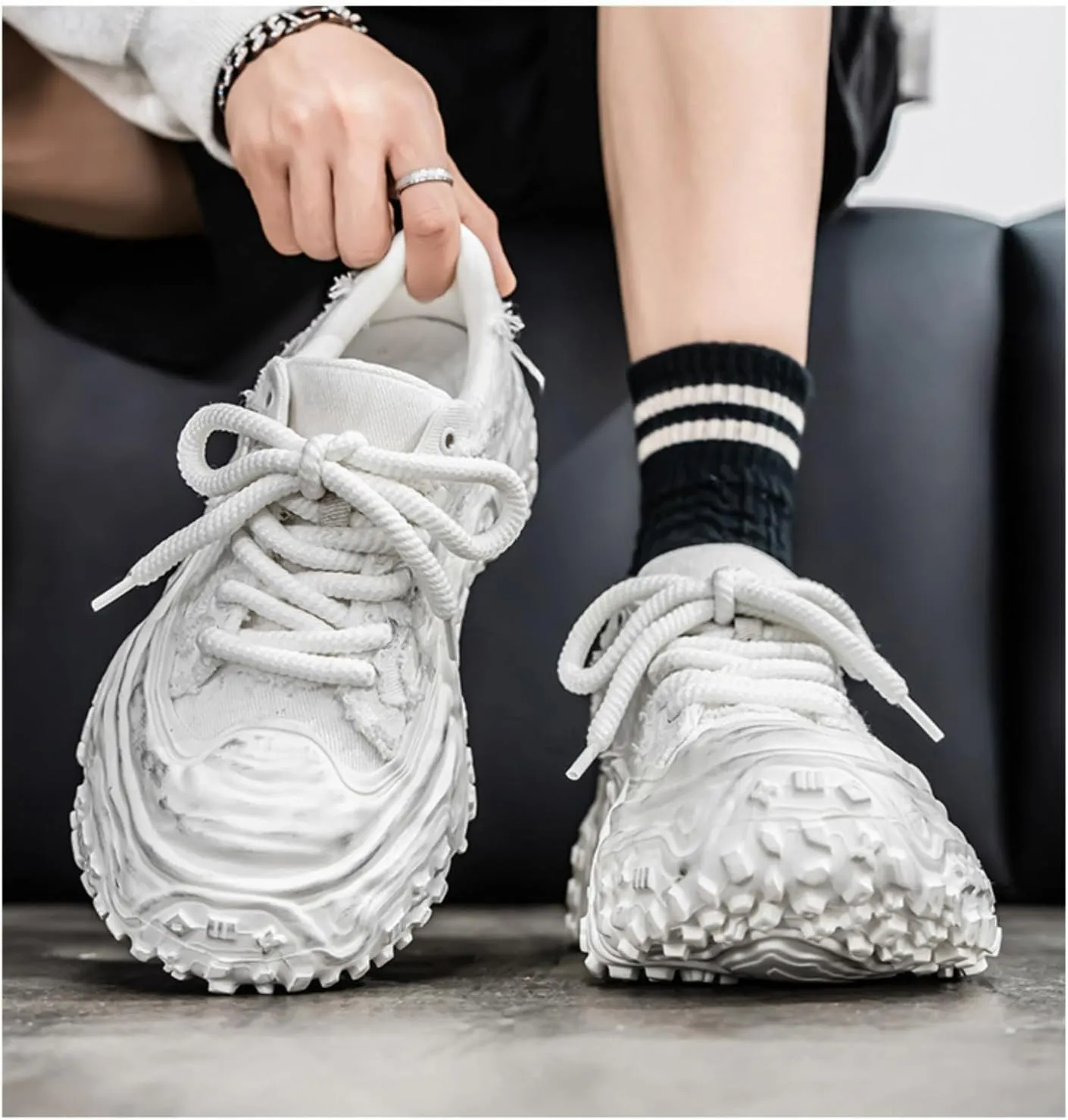 Men's 3.15" Inch Chunky Platform Fashion Sneakers Denim Canvas Shoes Dad Style Comfortable Streetwear Walking Shoes