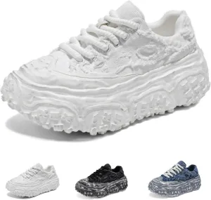 Men's 3.15" Inch Chunky Platform Fashion Sneakers Denim Canvas Shoes Dad Style Comfortable Streetwear Walking Shoes