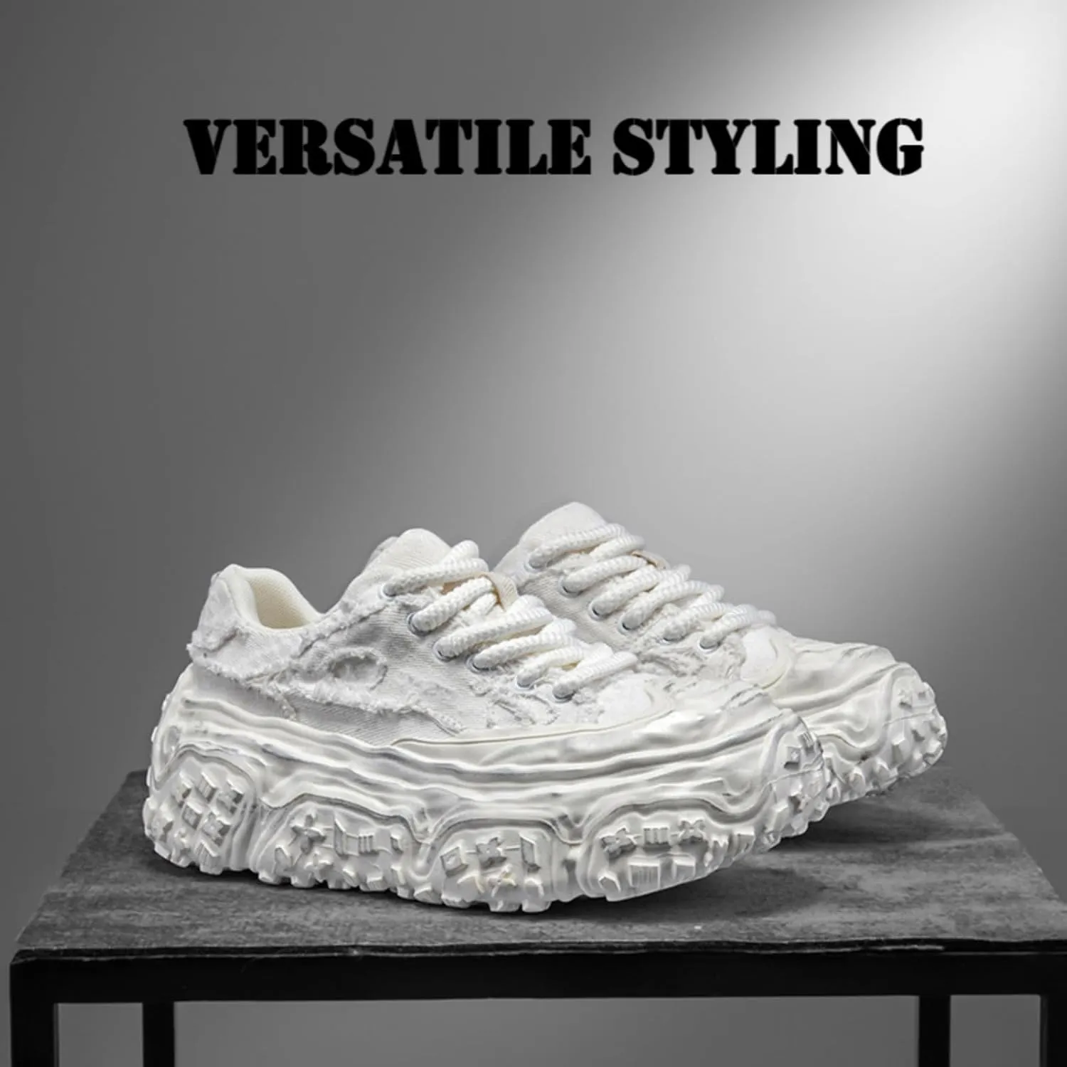 Men's 3.15" Inch Chunky Platform Fashion Sneakers Denim Canvas Shoes Dad Style Comfortable Streetwear Walking Shoes