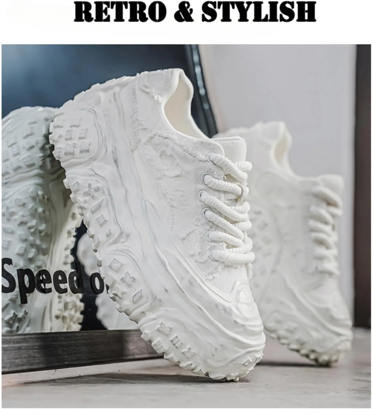 Men's 3.15" Inch Chunky Platform Fashion Sneakers Denim Canvas Shoes Dad Style Comfortable Streetwear Walking Shoes