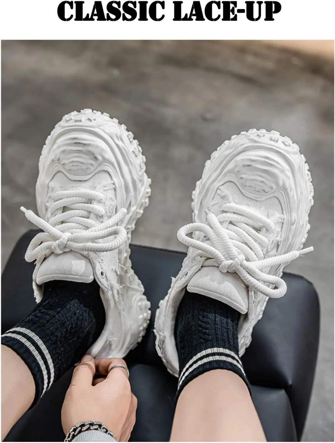 Men's 3.15" Inch Chunky Platform Fashion Sneakers Denim Canvas Shoes Dad Style Comfortable Streetwear Walking Shoes