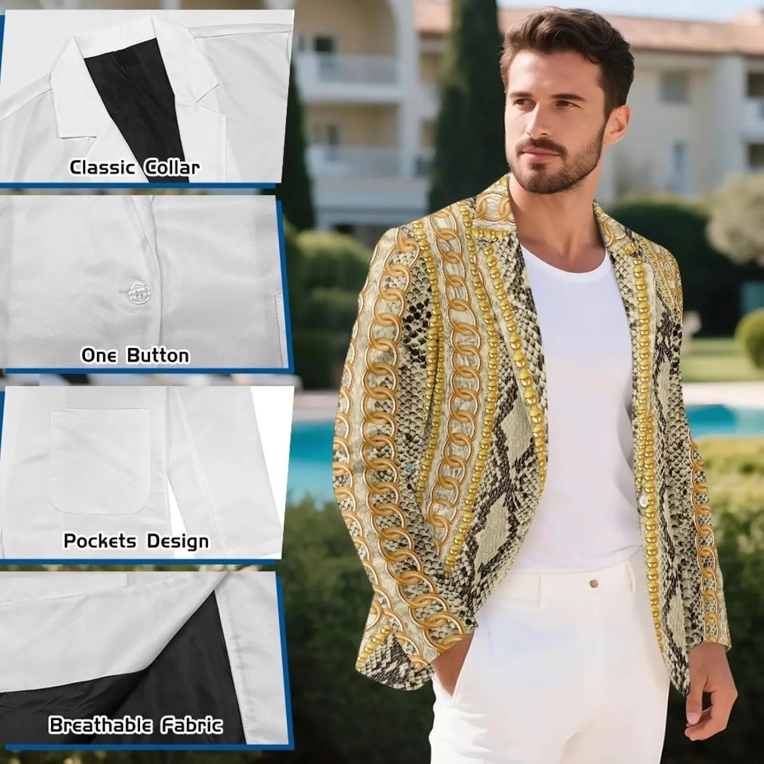 Men's Blazers Casual Sport Coats 1 Button Notched Lapel Suit Jacket Business Jackets for Business Wedding Office Work