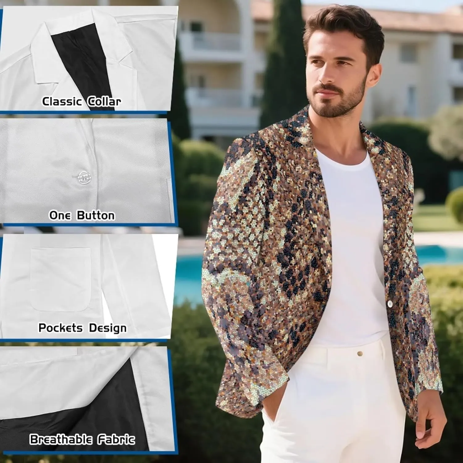 Mens Blazers Slim Fit Business Casual Lightweight One Button Men Suit Sport Coat Travel Blazer Jackets