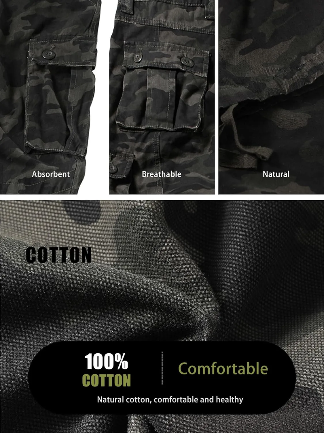 Men's Camo BDU Cargo Tactical Ripstop Casual Lightweight Baggy Combat 100% Cotton Pants with 8 Pockets(No Belt)