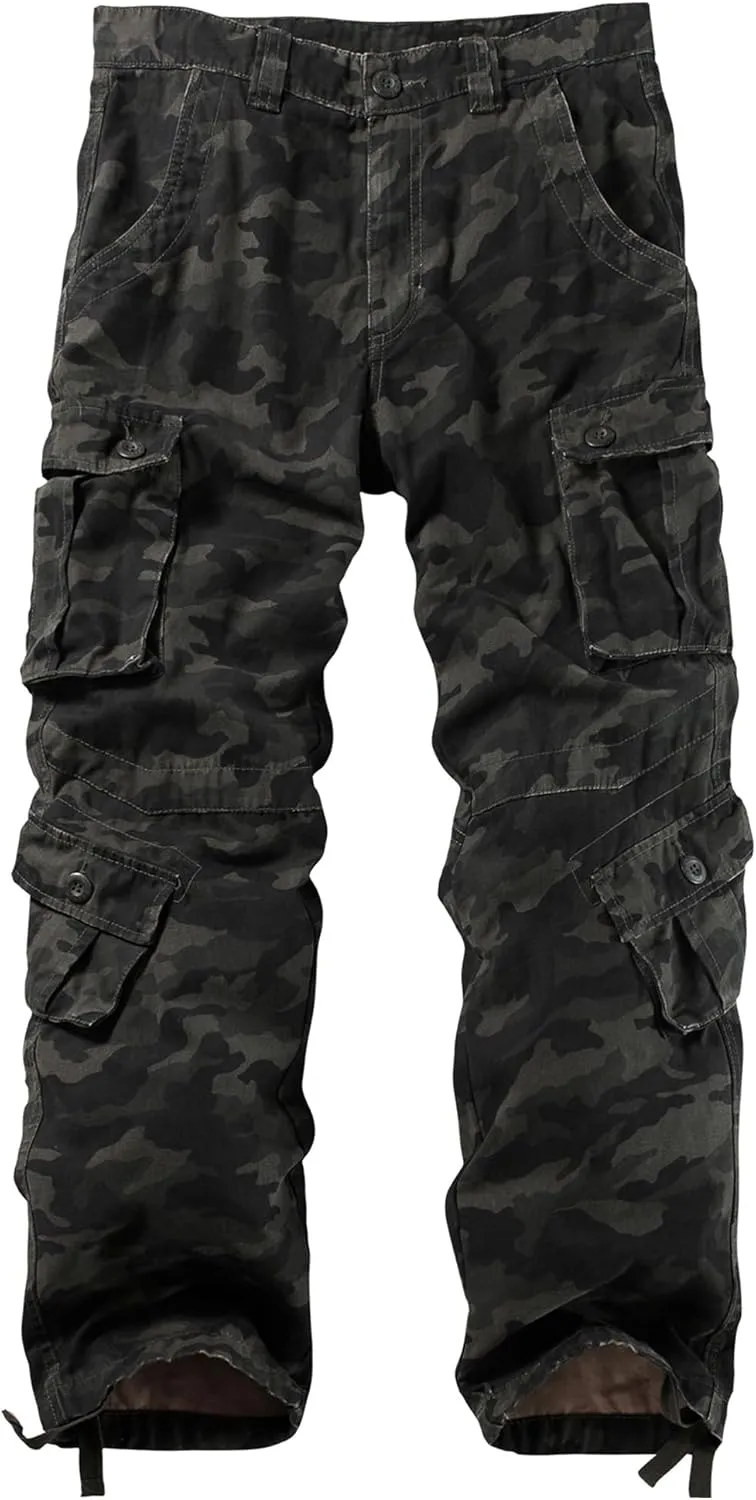Men's Camo BDU Cargo Tactical Ripstop Casual Lightweight Baggy Combat 100% Cotton Pants with 8 Pockets(No Belt)