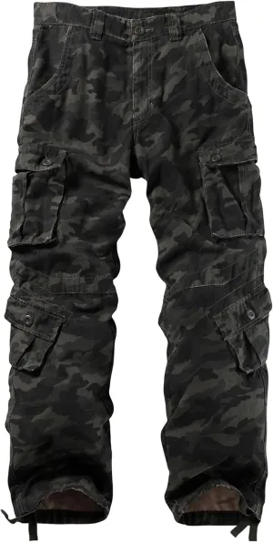 Men's Camo BDU Cargo Tactical Ripstop Casual Lightweight Baggy Combat 100% Cotton Pants with 8 Pockets(No Belt)