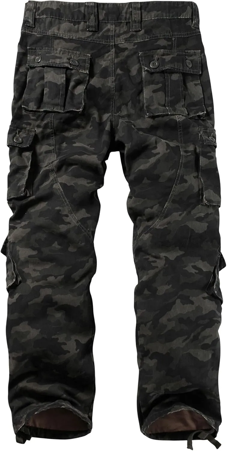 Men's Camo BDU Cargo Tactical Ripstop Casual Lightweight Baggy Combat 100% Cotton Pants with 8 Pockets(No Belt)