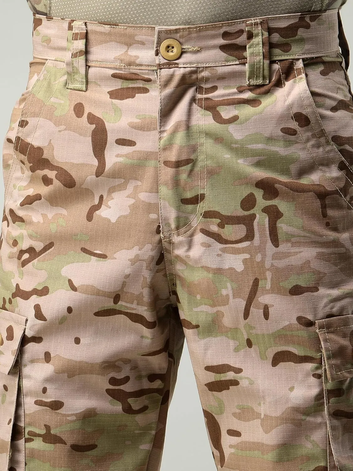 Men's Camo Cargo Work Pants Cotton Casual Tactical Ripstop Wild Outdoor Combat Trousers with 8 Pockets