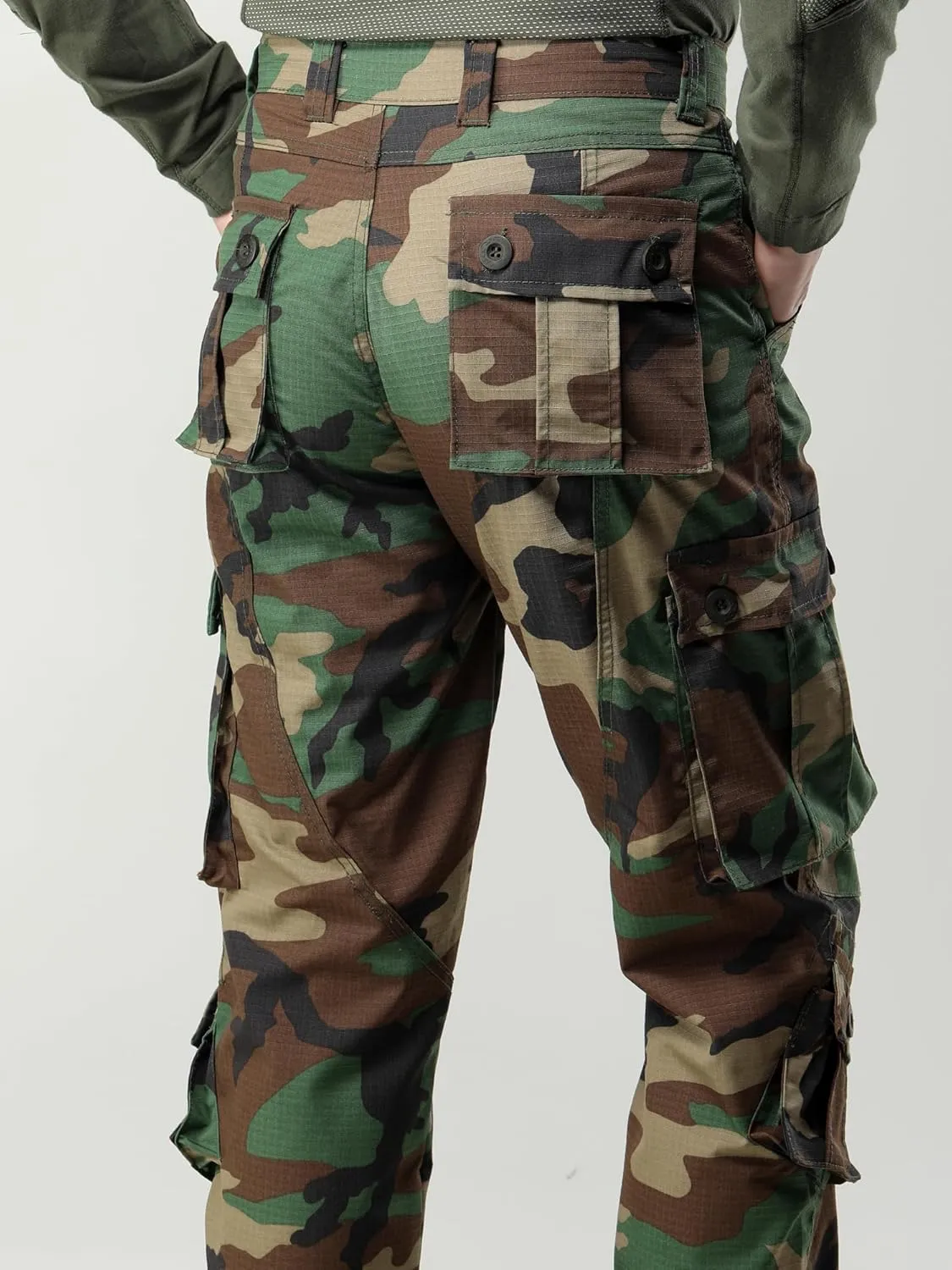 Men's Camo Cargo Work Pants Cotton Casual Tactical Ripstop Wild Outdoor Combat Trousers with 8 Pockets