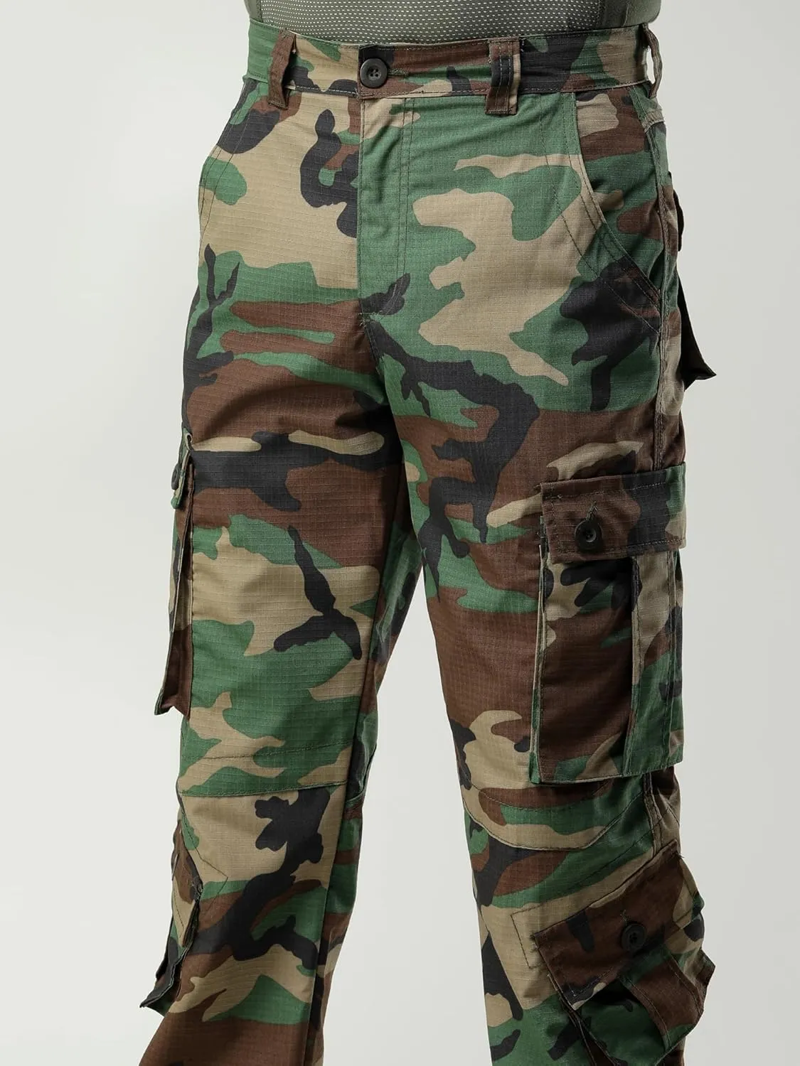 Men's Camo Cargo Work Pants Cotton Casual Tactical Ripstop Wild Outdoor Combat Trousers with 8 Pockets