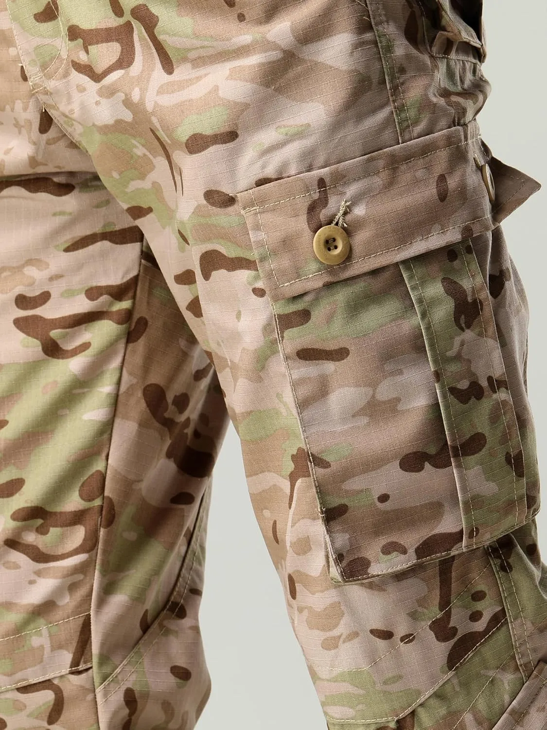 Men's Camo Cargo Work Pants Cotton Casual Tactical Ripstop Wild Outdoor Combat Trousers with 8 Pockets