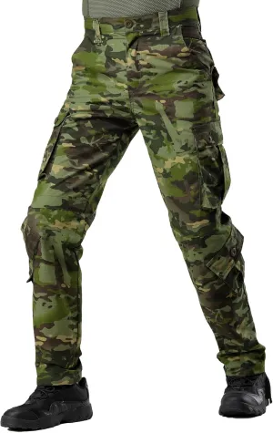 Men's Camo Cargo Work Pants Cotton Casual Tactical Ripstop Wild Outdoor Combat Trousers with 8 Pockets