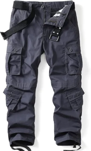 Men's Camo Cargo Work Pants Ripstop Lightweight Wild Army Military BDU Outdoor Trousers with 8 Pocktets (No Belt)