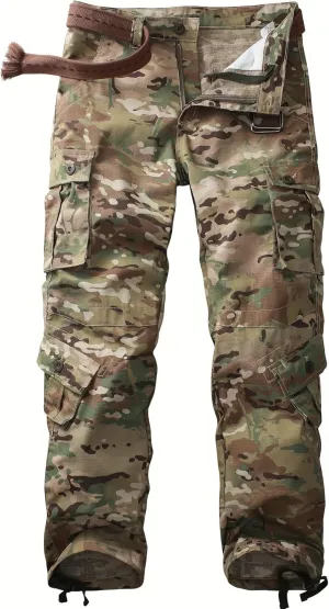 Men's Camo Cargo Work Pants Ripstop Lightweight Wild Army Military BDU Outdoor Trousers with 8 Pocktets (No Belt)
