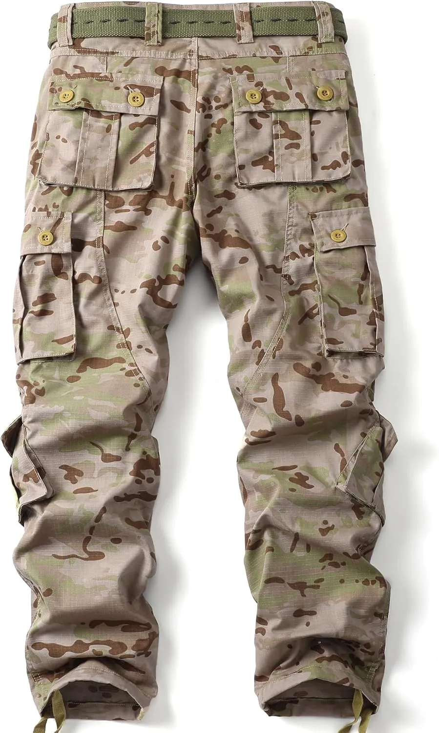 Men's Camo Cargo Work Pants Ripstop Lightweight Wild Army Military BDU Outdoor Trousers with 8 Pocktets (No Belt)