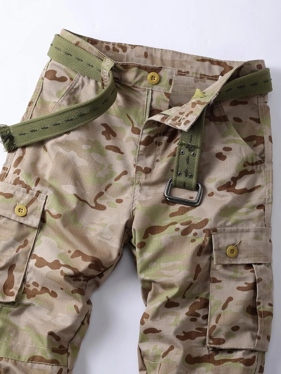 Men's Camo Cargo Work Pants Ripstop Lightweight Wild Army Military BDU Outdoor Trousers with 8 Pocktets (No Belt)