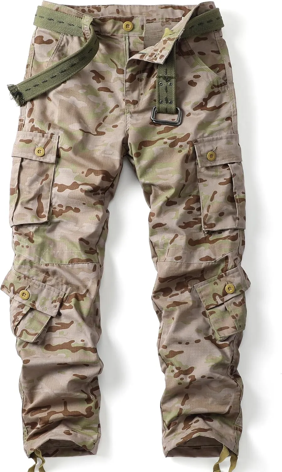 Men's Camo Cargo Work Pants Ripstop Lightweight Wild Army Military BDU Outdoor Trousers with 8 Pocktets (No Belt)
