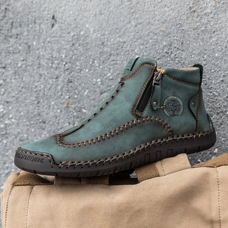 men's casual outdoor short boots - hand sewn classic boots with fashionable side zipper decoration, perfect for outdoor enthusiasts and activities