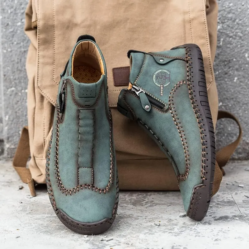 men's casual outdoor short boots - hand sewn classic boots with fashionable side zipper decoration, perfect for outdoor enthusiasts and activities