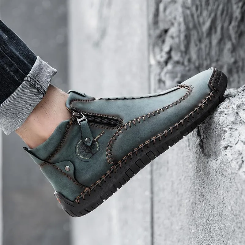 men's casual outdoor short boots - hand sewn classic boots with fashionable side zipper decoration, perfect for outdoor enthusiasts and activities
