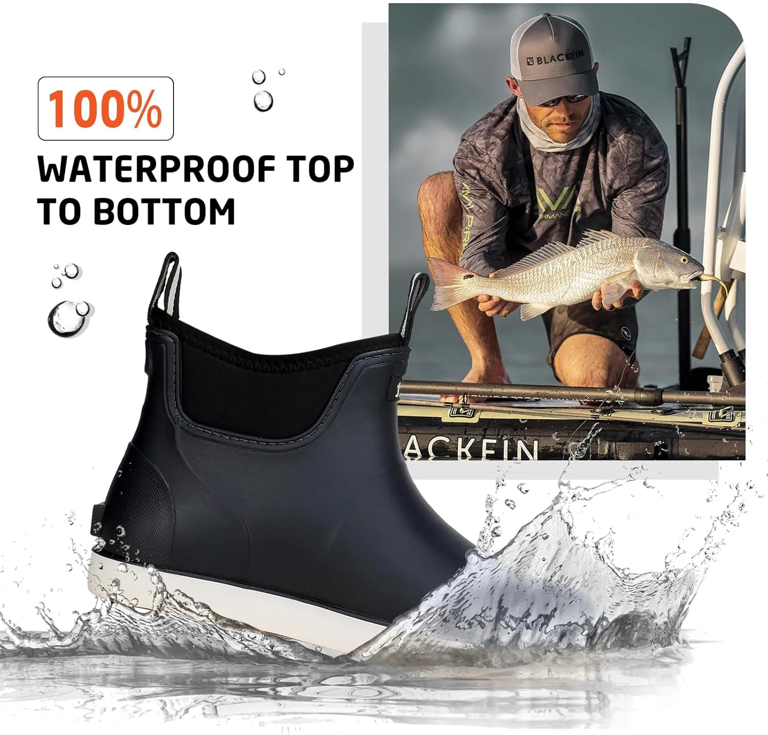 Men's Deck Boots Waterproof Fishing Rain Boots, Anti-Slip Rubber Boots Ankle Booties, High-Performance Footwear Chelsea Boots for Gardening Boating Camping Sailing