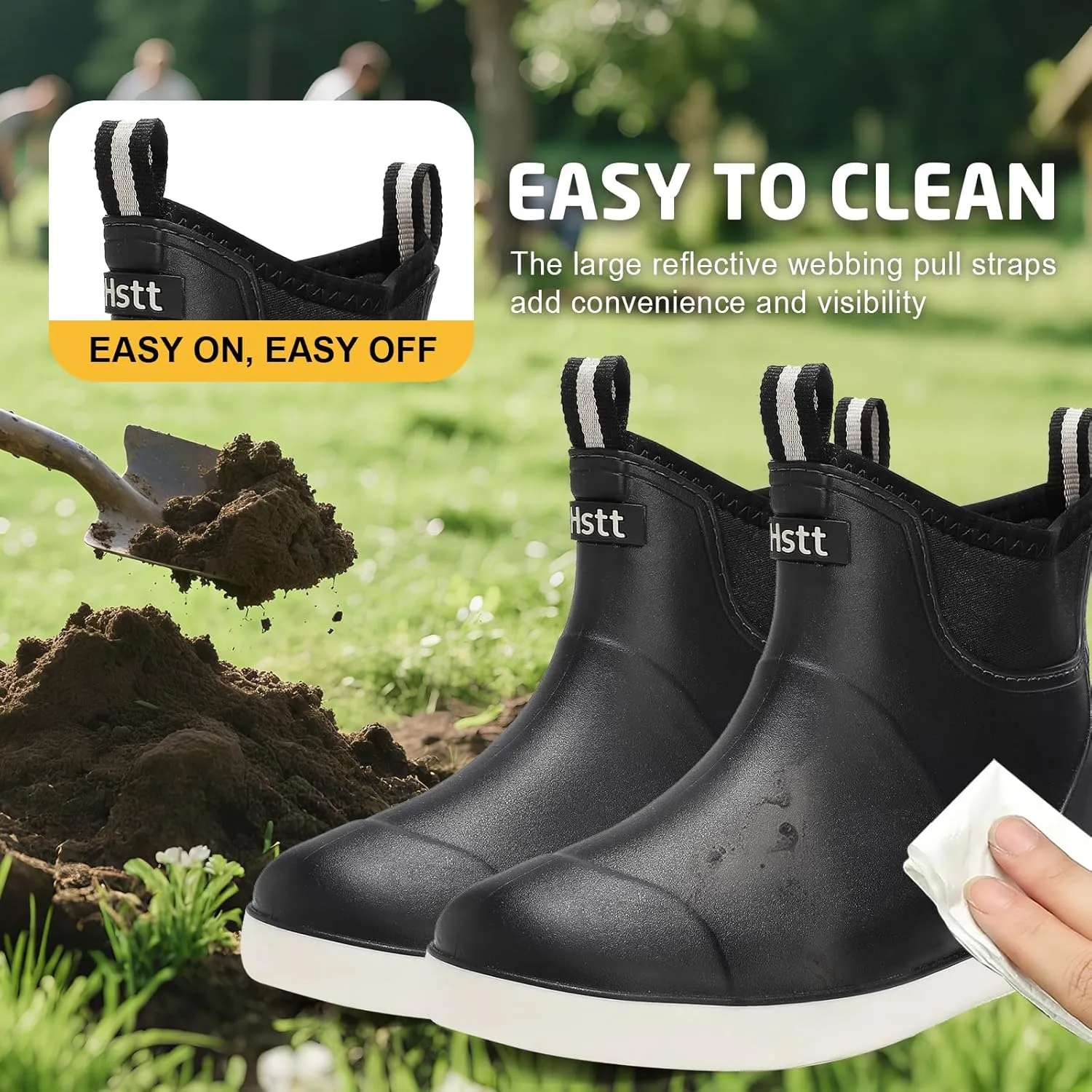 Men's Deck Boots Waterproof Fishing Rain Boots, Anti-Slip Rubber Boots Ankle Booties, High-Performance Footwear Chelsea Boots for Gardening Boating Camping Sailing