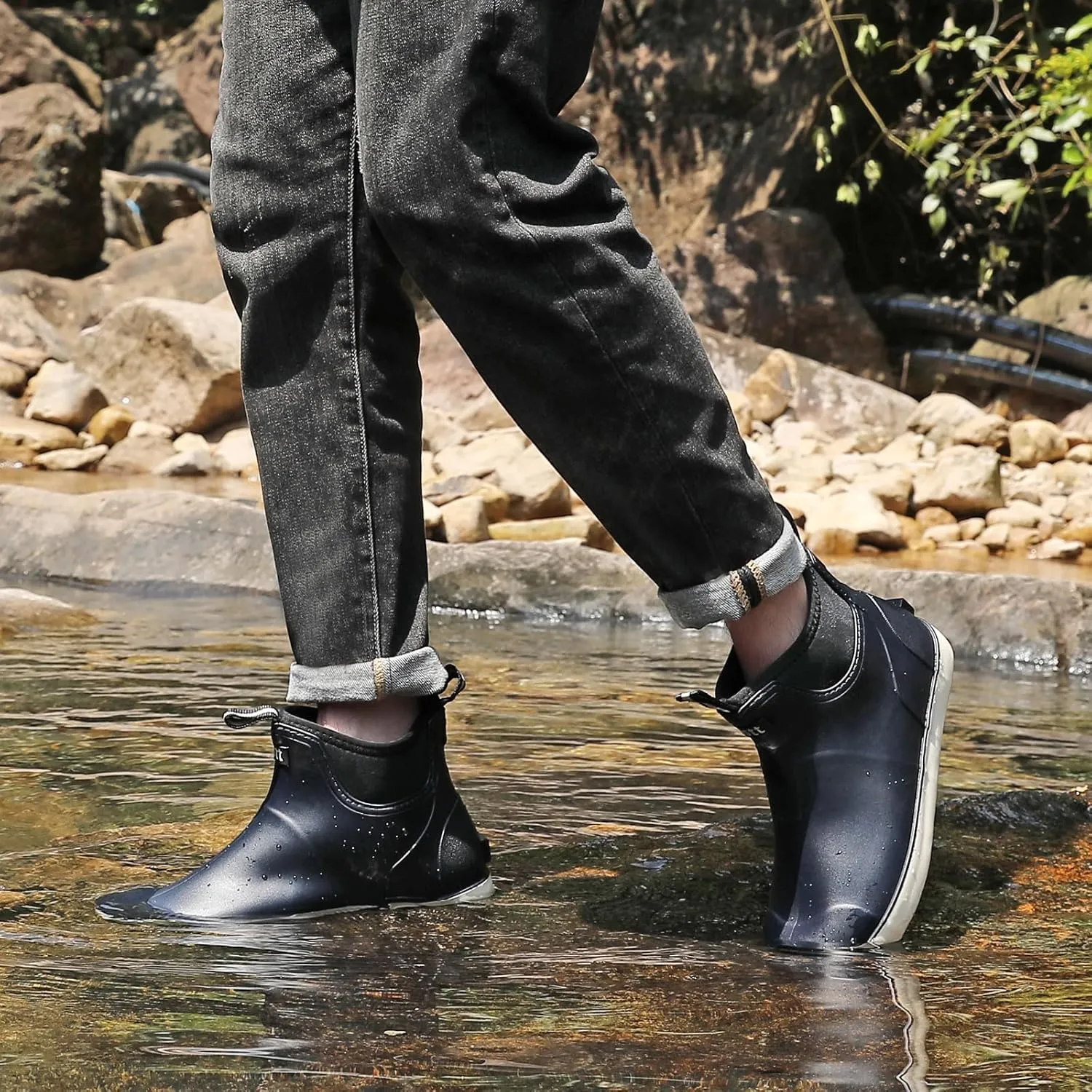 Men's Deck Boots Waterproof Fishing Rain Boots, Anti-Slip Rubber Boots Ankle Booties, High-Performance Footwear Chelsea Boots for Gardening Boating Camping Sailing