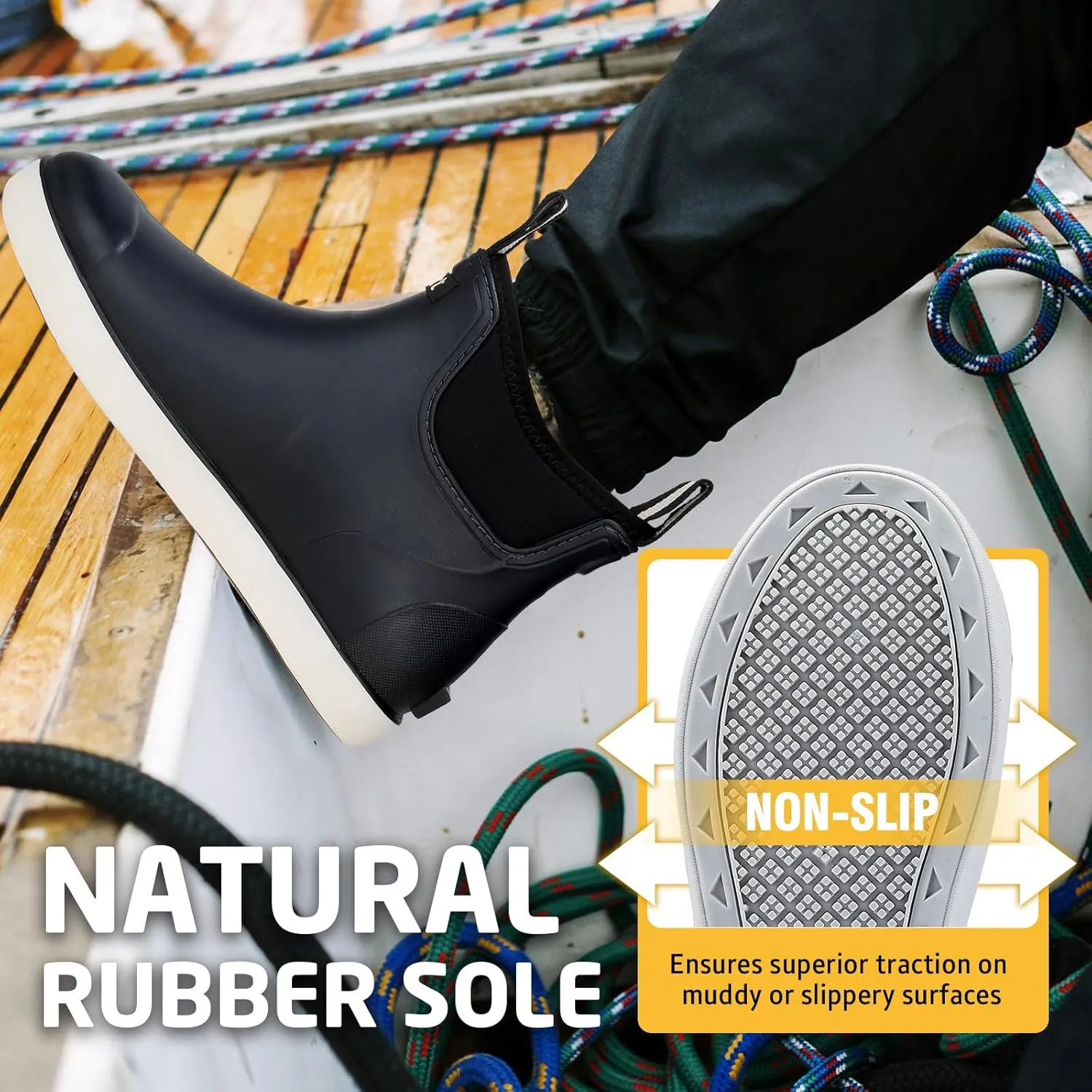 Men's Deck Boots Waterproof Fishing Rain Boots, Anti-Slip Rubber Boots Ankle Booties, High-Performance Footwear Chelsea Boots for Gardening Boating Camping Sailing