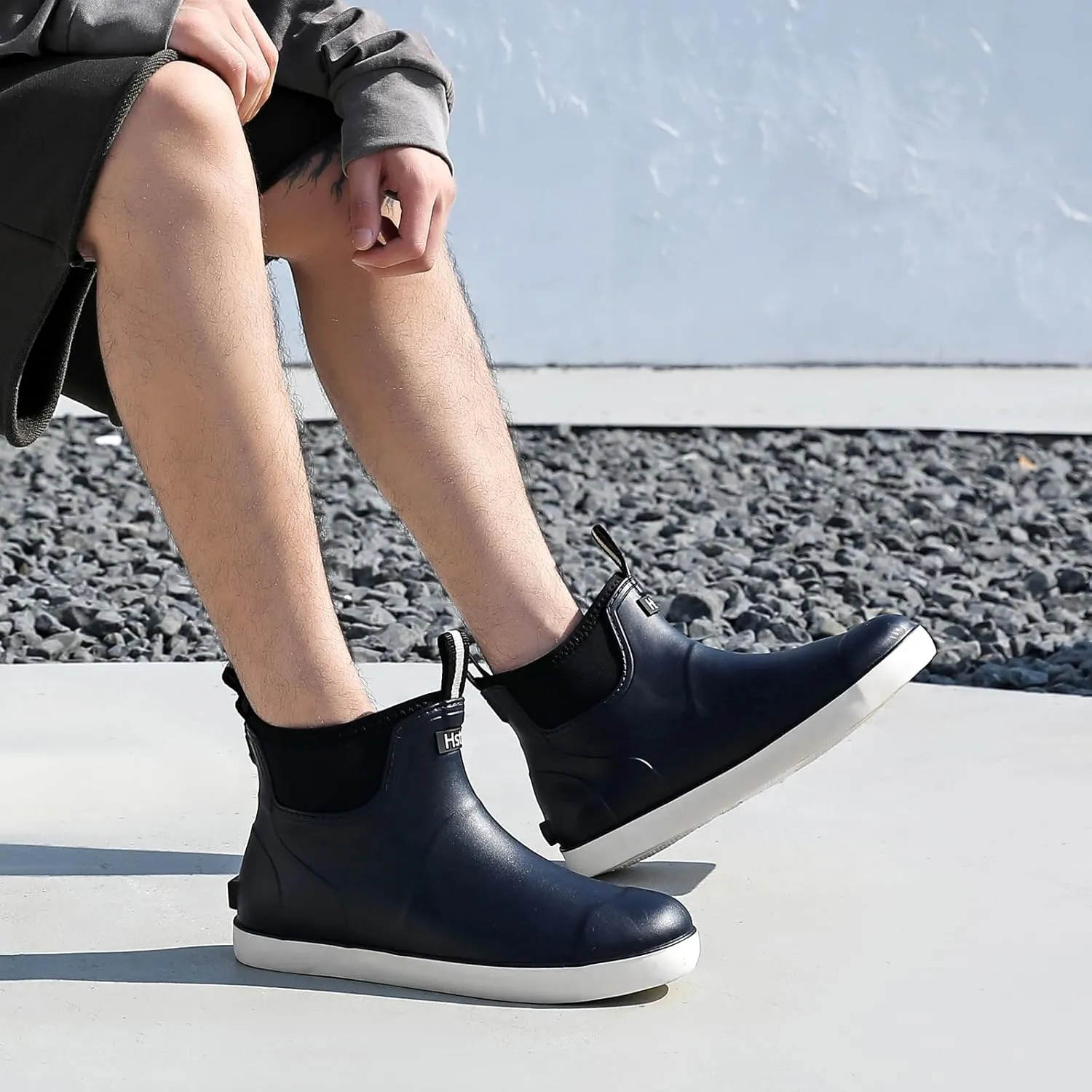 Men's Deck Boots Waterproof Fishing Rain Boots, Anti-Slip Rubber Boots Ankle Booties, High-Performance Footwear Chelsea Boots for Gardening Boating Camping Sailing