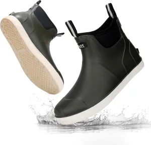 Men's Deck Boots Waterproof Fishing Rain Boots, Anti-Slip Rubber Boots Ankle Booties, High-Performance Footwear Chelsea Boots for Gardening Boating Camping Sailing