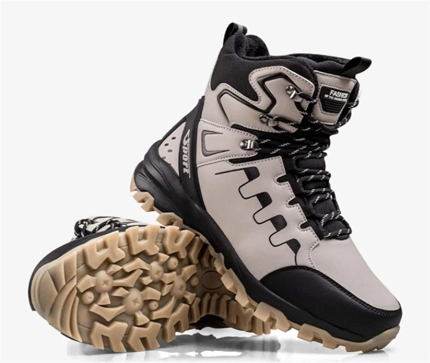 Men's Fashion Winter Snow Boots Outdoor Side Zipper High-top Sneakers Plush Lining Casual Warm Ankle Boots Anti-slip And Waterproof Hiking Boots Camp Backpacking Boots For Men
