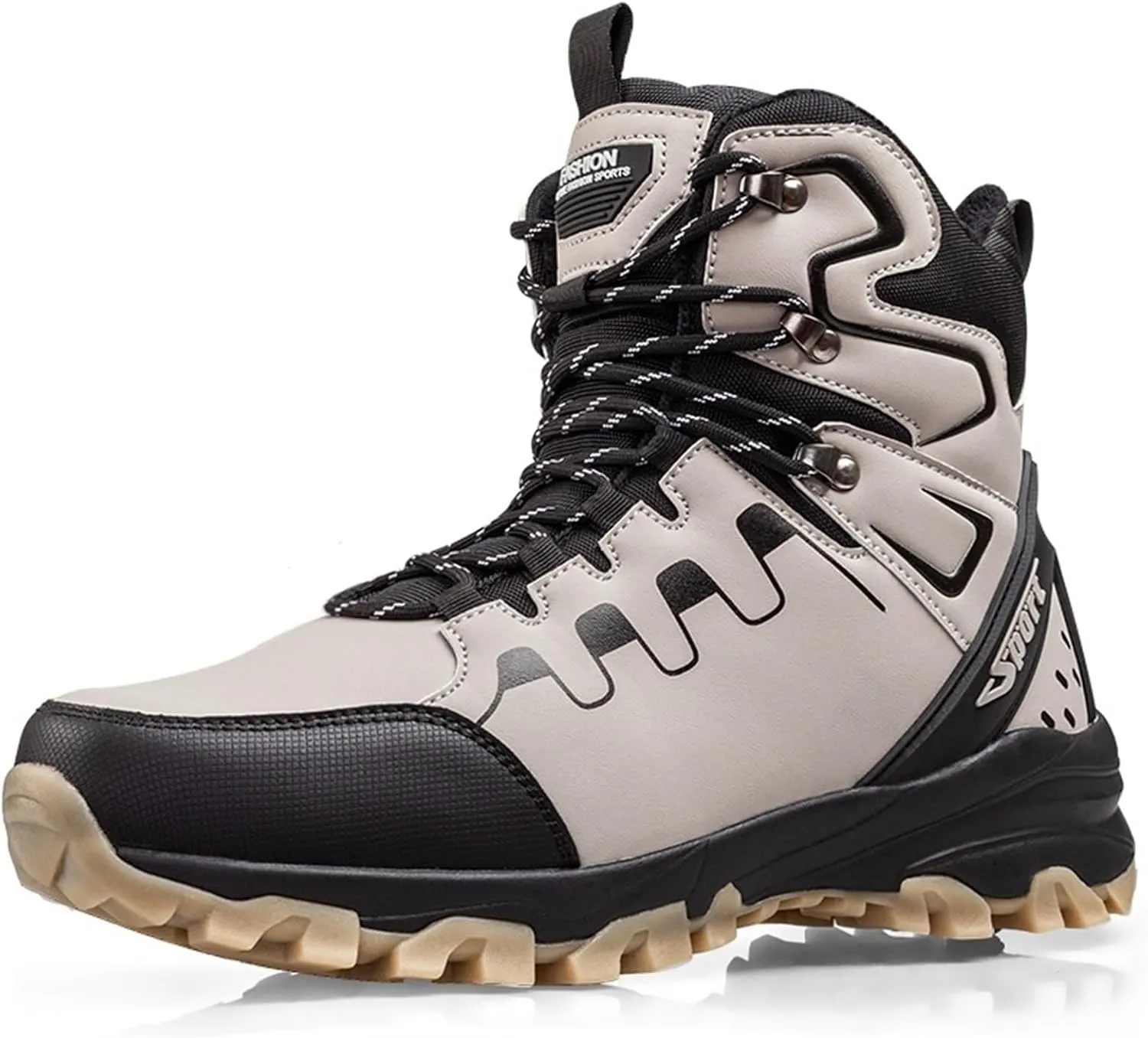 Men's Fashion Winter Snow Boots Outdoor Side Zipper High-top Sneakers Plush Lining Casual Warm Ankle Boots Anti-slip And Waterproof Hiking Boots Camp Backpacking Boots For Men