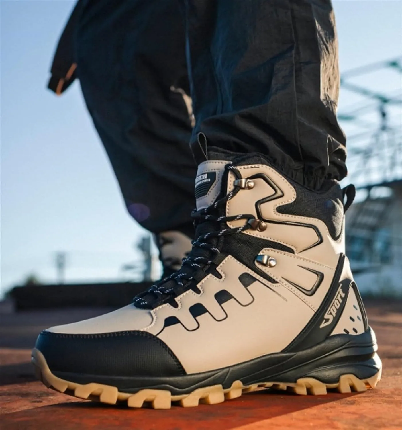 Men's Fashion Winter Snow Boots Outdoor Side Zipper High-top Sneakers Plush Lining Casual Warm Ankle Boots Anti-slip And Waterproof Hiking Boots Camp Backpacking Boots For Men