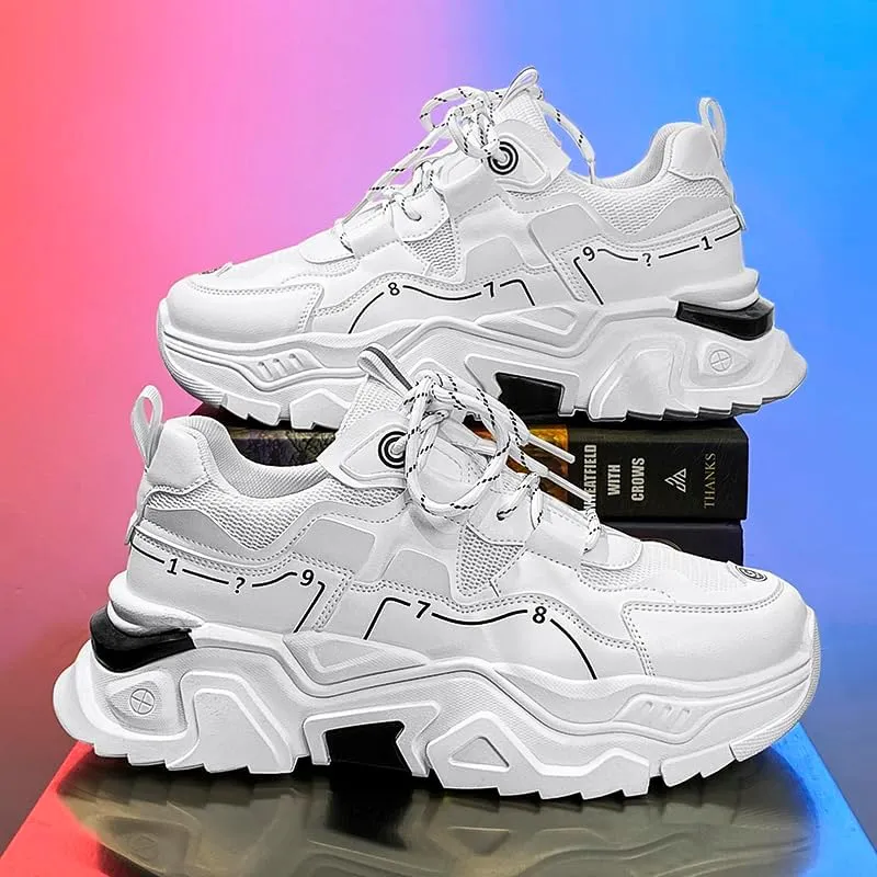 Men's Fashionable Chunky Sneakers - Breathable Mesh & Leather Upper, Trendy Design for Casual Wear