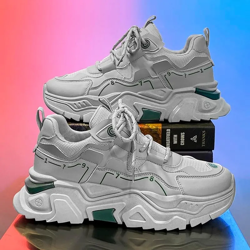 Men's Fashionable Chunky Sneakers - Breathable Mesh & Leather Upper, Trendy Design for Casual Wear
