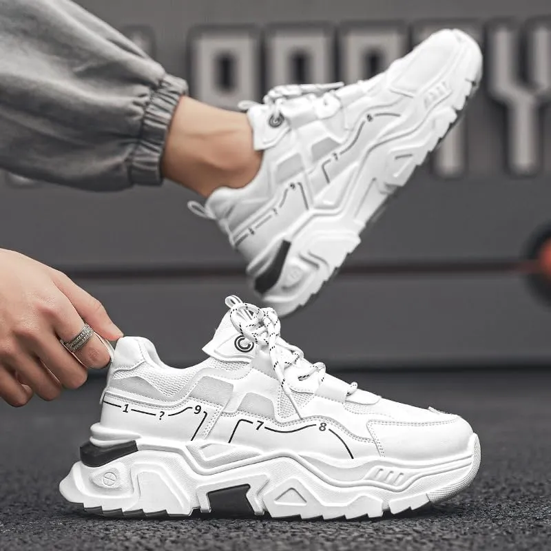 Men's Fashionable Chunky Sneakers - Breathable Mesh & Leather Upper, Trendy Design for Casual Wear