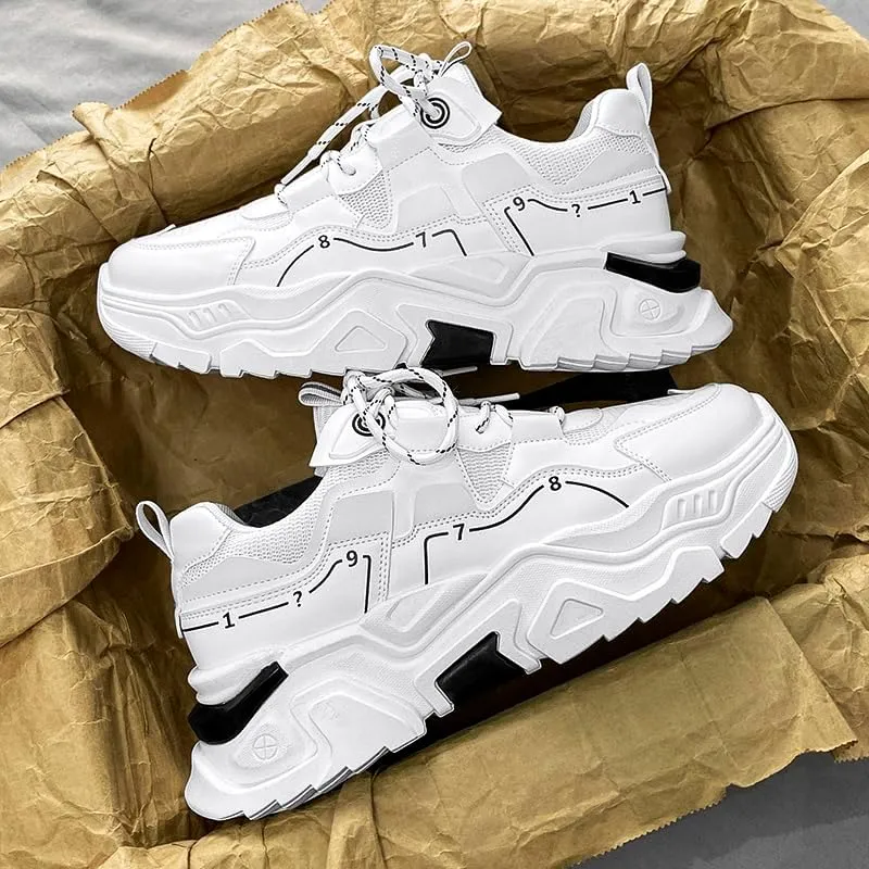 Men's Fashionable Chunky Sneakers - Breathable Mesh & Leather Upper, Trendy Design for Casual Wear