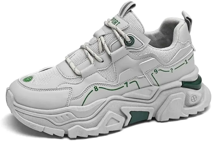 Men's Fashionable Chunky Sneakers - Breathable Mesh & Leather Upper, Trendy Design for Casual Wear