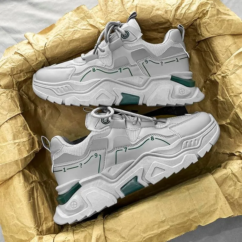Men's Fashionable Chunky Sneakers - Breathable Mesh & Leather Upper, Trendy Design for Casual Wear