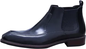 Mens Genuine Leather Chelsea Boots, Pointed-Toe Ankle Boot, Casual Brogues Boot for Formal Business Party