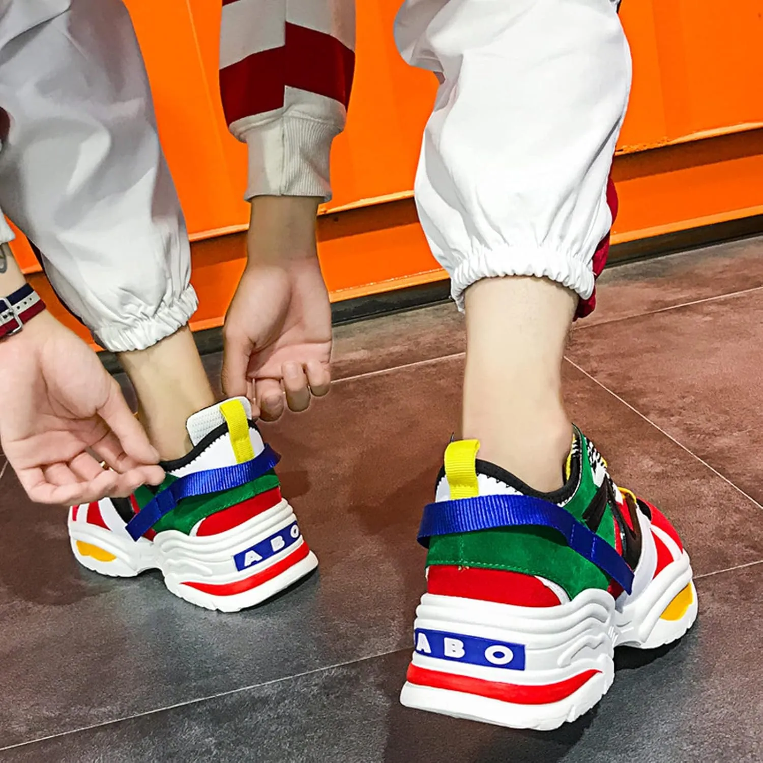 Men's Retro Suede Color Matching Lace Up Orthopedic Sneakers, Fashion Thick Sole Casual Shoes Comfort Soft Sole Anti Slip Breathable Color Walking Shoes