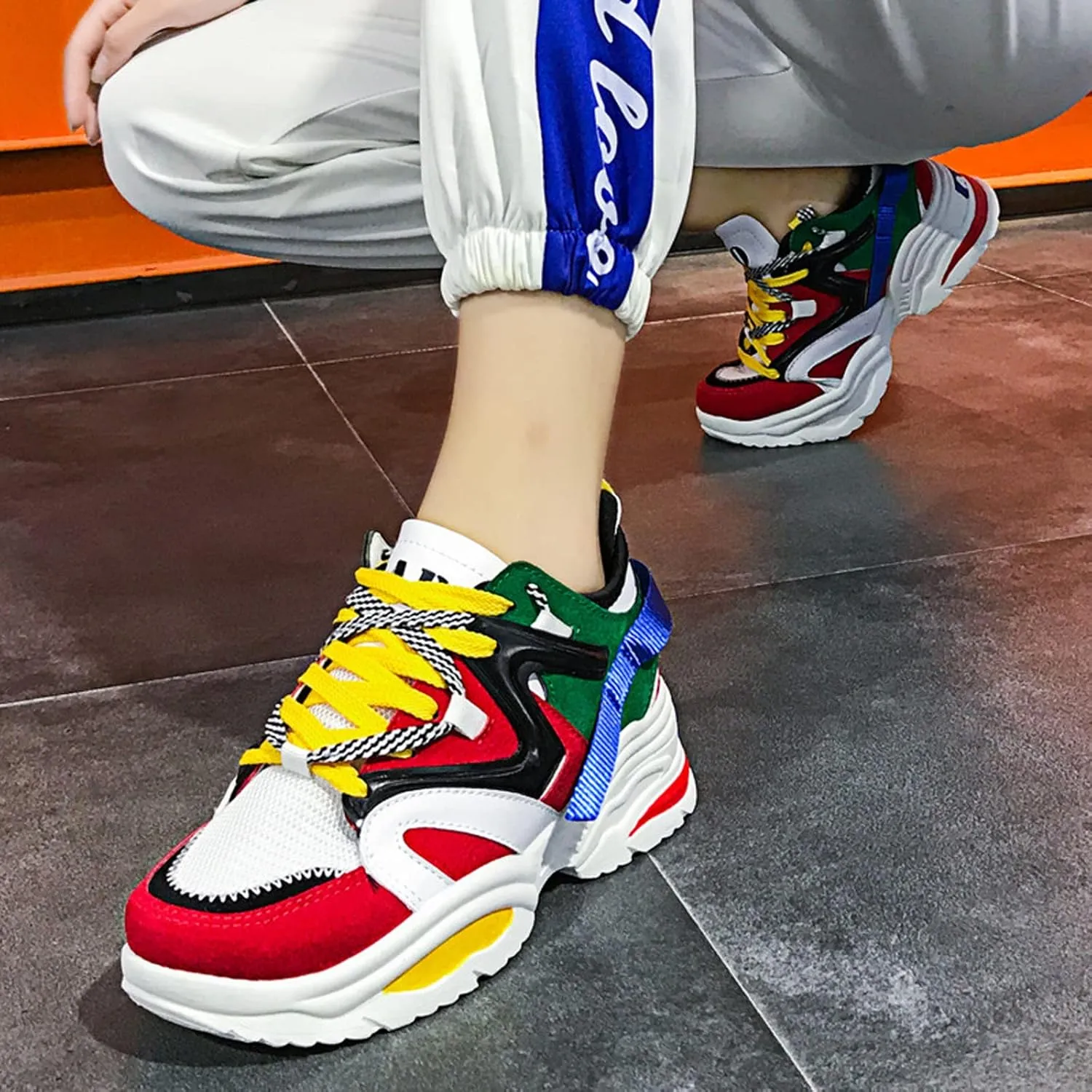 Men's Retro Suede Color Matching Lace Up Orthopedic Sneakers, Fashion Thick Sole Casual Shoes Comfort Soft Sole Anti Slip Breathable Color Walking Shoes