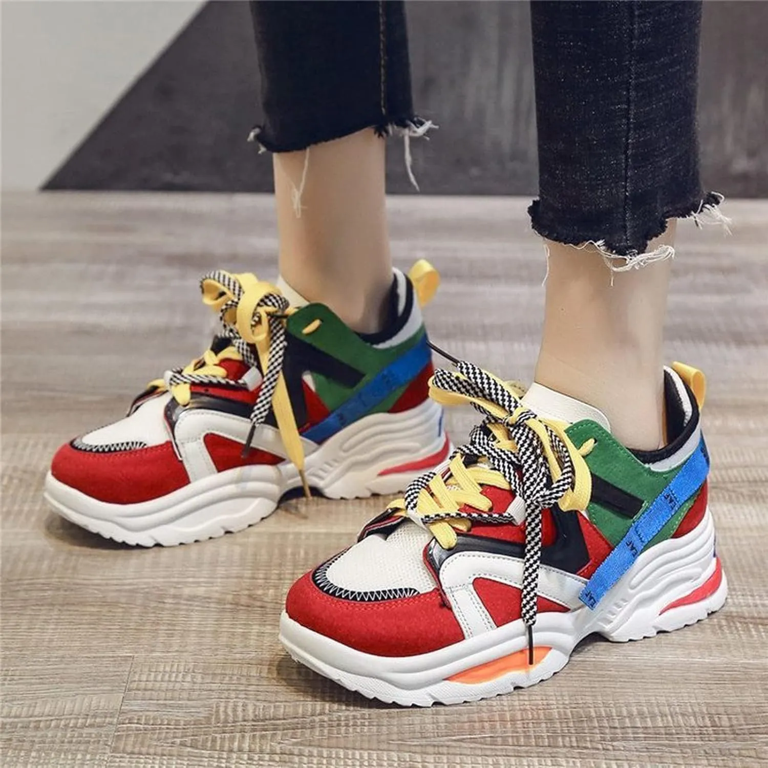 Men's Retro Suede Color Matching Lace Up Orthopedic Sneakers, Fashion Thick Sole Casual Shoes Comfort Soft Sole Anti Slip Breathable Color Walking Shoes