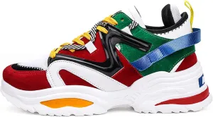 Men's Retro Suede Color Matching Lace Up Orthopedic Sneakers, Fashion Thick Sole Casual Shoes Comfort Soft Sole Anti Slip Breathable Color Walking Shoes