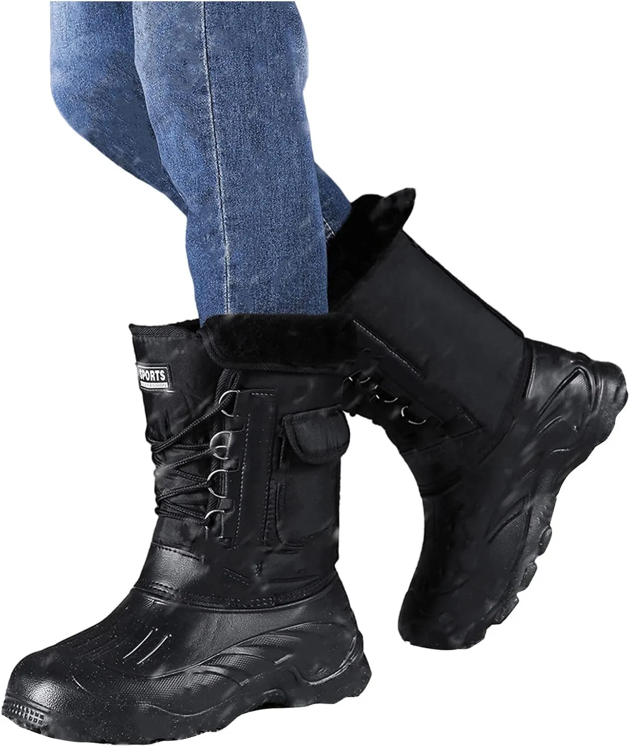 Men's Snow Boots Waterproof Work Anti-Slip Fur Lined Casual Outdoor Sneakers Winter Keep Warm Classic Shoes for Men