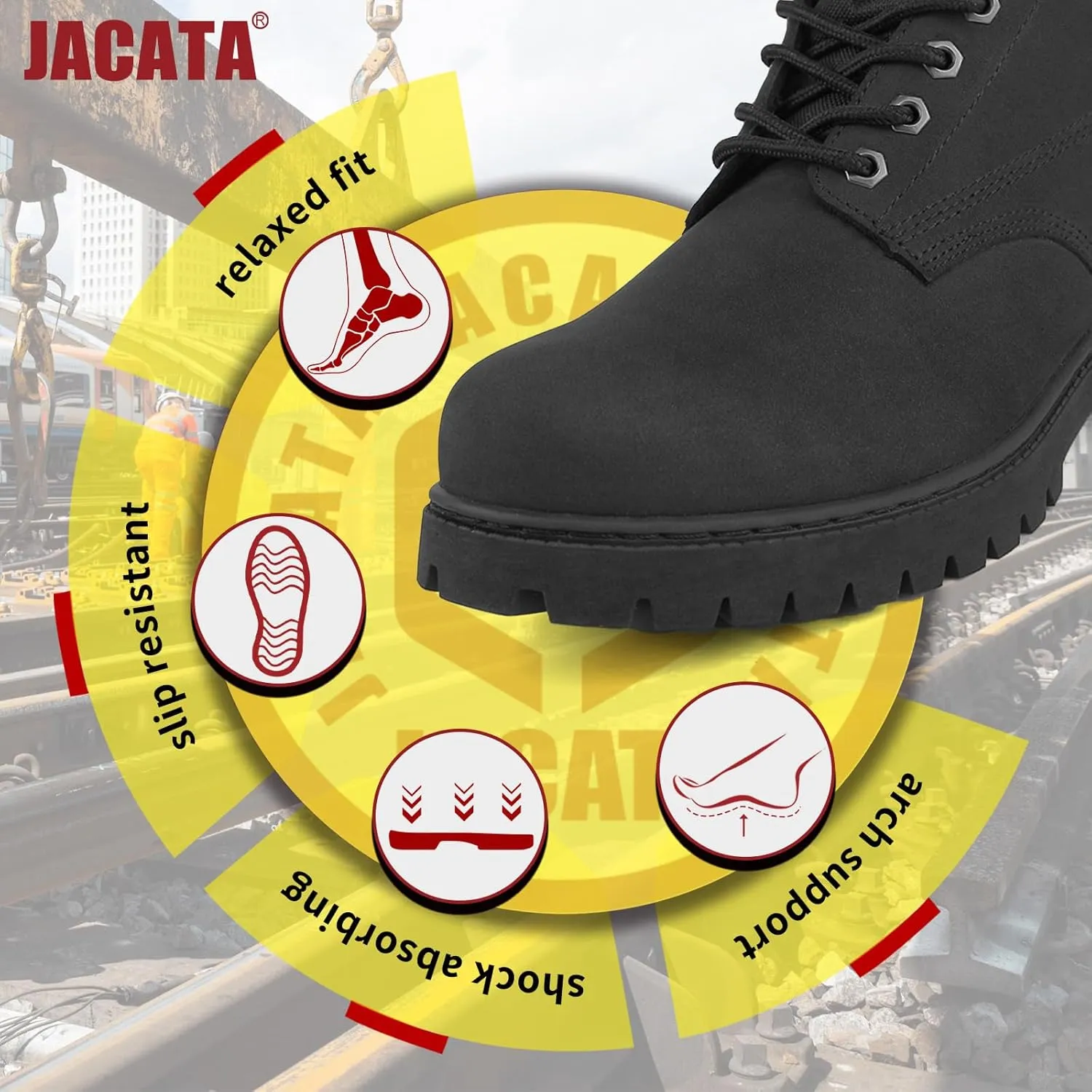 Men's Water Resistant Leather Work Boot Rubber Sole Construction Oil Resistant Utility Industrial Boots